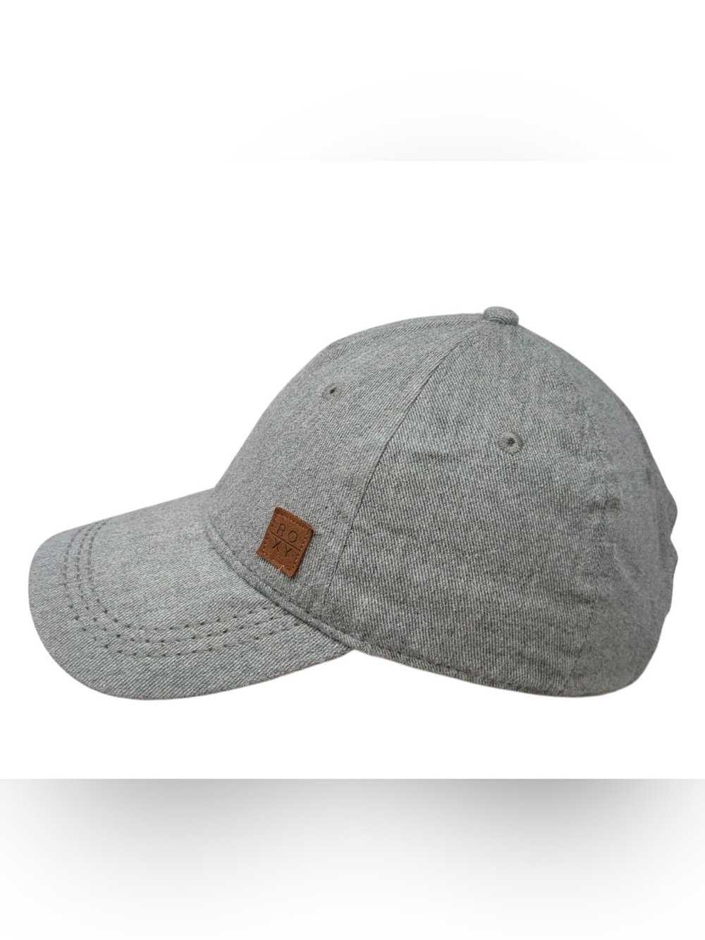 Roxy 5 Panel Hat Gray One Size Leather Logo Patch Strapback Surf Beach Sport